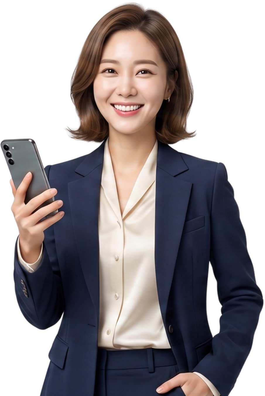 스마트폰으로 어메이징캐피탈 비대면 금융 서비스를 안내하는 상담원